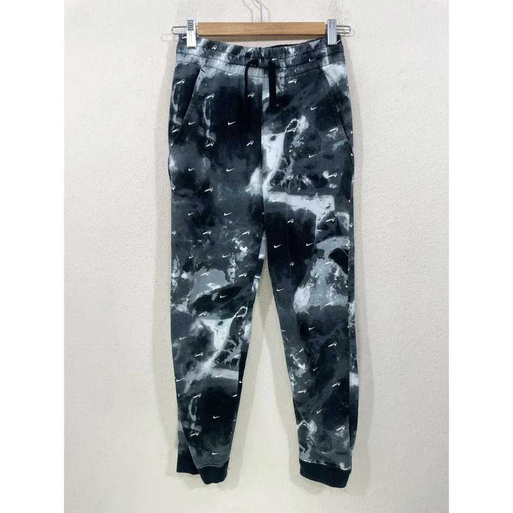NIKE Boys Sweatpants Size Large All Over Print Gray‎ Space Dye Drawstring Waist